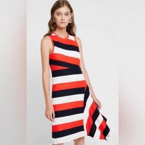 Banana Republic Asymmetrical Orange, Navy, and Cream Dress- Size Large Tall